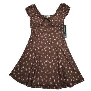 NEW Madden‎ Girl Brown Pink Floral Fit and Flare Dress Juniors Small Cottagecore
